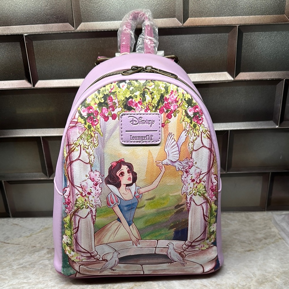 Loungefly Pink Disney Princess Backpack with Snow White Floral Motif